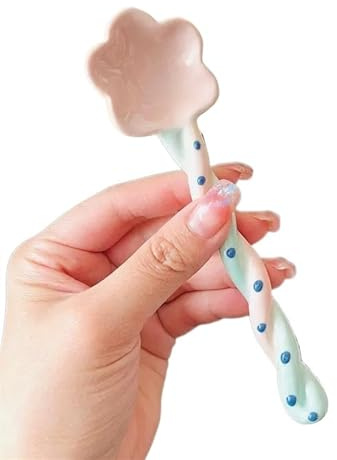 Soup Ladle Ceramic high-Looking Long-Handled Dessert Spoon Household Creative Cute Drinking(Purple)