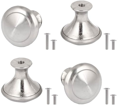 AIWXEEU 4 PièCes Boutons de Porte, Boutons D'Armoire Rond, Bouton de Porte Rond, 27 mm, Argent, Acier Inoxydable, pour Commode, Armoire, Meuble, Placard