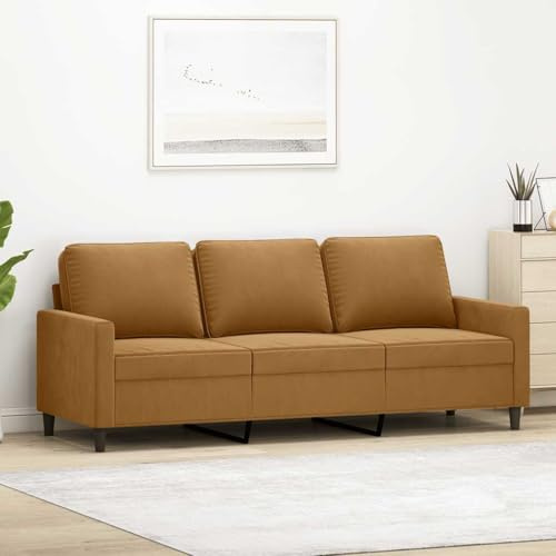 Frdhee Kleine Sofacouch Couchgarnitur Eckcouch,3 Sitzer Sofa Braun 180 cm Samt,Für Wohnzimmer Schlafzimmer Wohnung Büro