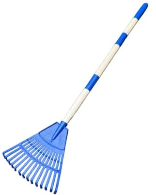 Rastrillo de Hojas pequeño con Mango Largo, 14 púas, 3 Secciones, Herramienta jardinería for el hogar, Limpieza rápida, Compatible arbustos macizos Flores(Blue)