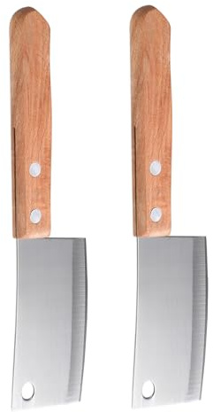 DOITOOL Couteau de Chef Chinois en Acier Inoxydable 2 Pièces Manche en Bois pour Coupe-Carottes et Pommes de Terre, Ustensile Cuisine pour Usage Domestique