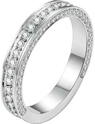 Lirzxin Damen Ring Verlobung Weißgold 750 18K, Hochzeitsringe Trauringe Partnerringe Vorsteckring Halb Ewigkeitsring Reihe mit Rund Moissanit Ehering Damen Weißgold Gr. 52 (16.6)