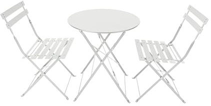 AVANTI TRENDSTORE Toano - Set arredo esterno in acciaio per due persone, composto da un tavolino con piano rotondo e due sedie, pieghevole. Disponibile nel colore bianco.