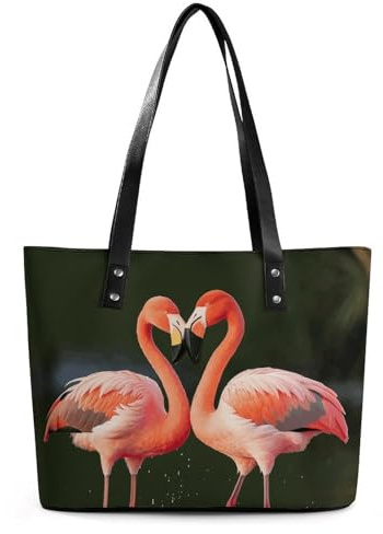 SMAZDFXX Bolso de hombro de piel con diseño de flamencos rosados que se besan en el lago. Bolso de mano de moda para mujer, ideal para el día a día y para viajar.