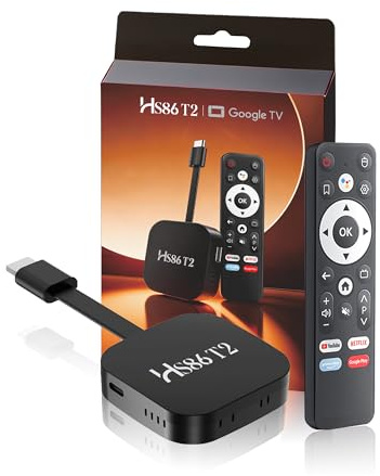 GREVA TV-stick Android 4K Ultra HD streamingenhet, senaste Android 14.0 TV-stickbox 2 GB 16 GB T2 – svart