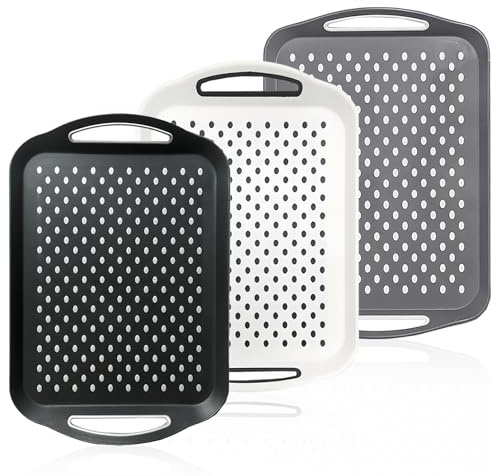 3 Pack Non-Slip Trays for Eating | 40×28.5cm Dinner Trays for Food Serving, Serving Tray with Grip Handles for Eating on Lap