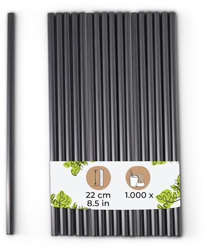 BIOZOYG Strohhalme Wiederverwendbar 1000 Stück 22 cm, Ø 0,7 cm Schwarz - Langlebige Stabile Mehrweg Trinkhalme - Lange Partystrohhalme für Cocktails Saft Milchshakes Eistee Straws