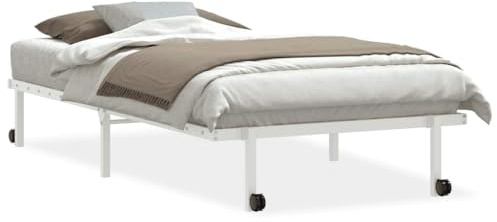 mtlskopl Bettgestell Klappbar 107x203 cm Stabil - Metallbett Ohne Matratze Weiß - Platzsparendes Faltbares Gästebett Klappbett Mit Rollen Und Stauraum Für Kleine Räume Schlafzimmer