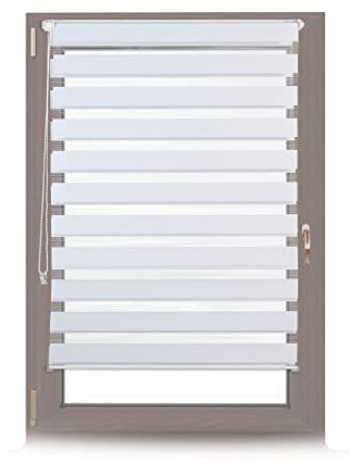 Relaxdays Doppelrollo Klemmfix ohne bohren, Seitenzugrollo mit Streifen, Duo-Rollo für Fenster, Stoff 96x156 cm, weiß