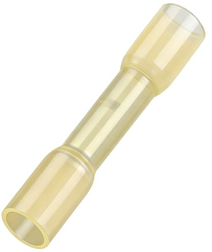 Heschen Connettore di giunzione di testa, isolato termorestringente, BHT0.5, 0,12-0,2 mm² (26-24 AWG), guaina per guaina per tubo a crimpare per cavo elettrico giallo, confezione da 100