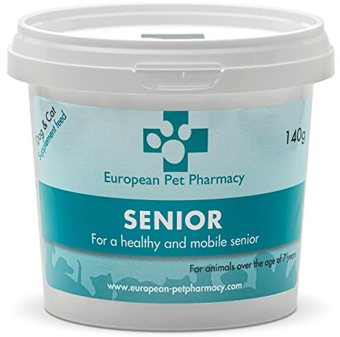 European Pet Pharmacy Senior Compléments Articulations Chiens et Chats Âgés - Glucosamine Chondroïtine MSM Poudre pour Chiens - Arthrose Chien, 7 Ans et Plus, 140g