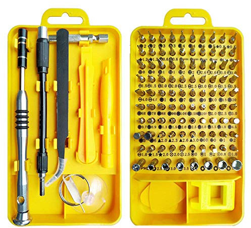 Tournevis de Precision, 110 en 1 Kit de Tournevis Outils de Reparation Telephone pour apple iPhone Samsung Smartphone, Laptop, Computer, Macbook, Montre, Jouets, Lunettes etc.(Jaune)