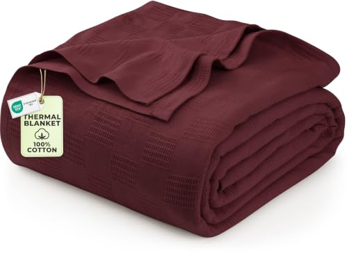 Utopia Bedding Coperta termica in 100% cotone bordeaux, misura doppia, 228 x 183 cm, 350 g/m², leggera, morbida e traspirante, per tutte le stagioni