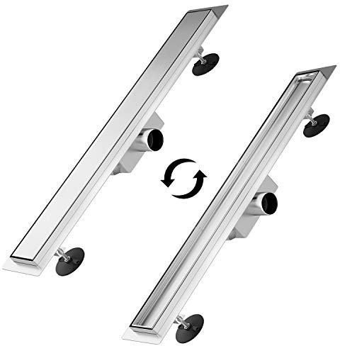 SONNI Doppelseitige Duschrinne 110cm, Bodenablauf Flach mit Geruchsstop und Haarsieb Randablauf, 2 in 1 Edelstahl Ablaufrinne Komplettset mit Bodenbefestigung