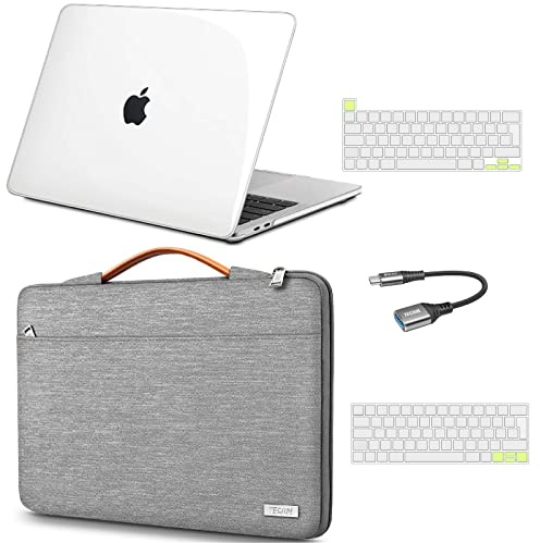TECOOL Custodia Cover MacBook Pro 13 2016-2022 A2338 M1/M2 A2289 A2251 A1706 A1989 A2159,Custodia Rigida in Plastica & Laptop Custodia Borsa & Tastiera Cover & Adattatore USB - Chiaro & Grigio