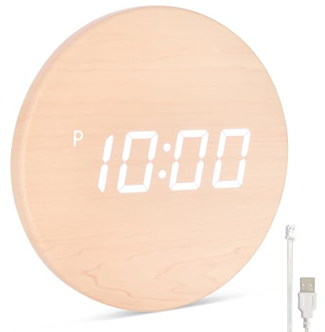 Leafre Minimalist LED Digital Wall Clock – USB Powered | Wooden, 12/24 Hour, Night Mode, Silent Clock | Aesthetic Room Decor for Kitchen, Living Room, Bedroom, Classroom, Office (9 in)
