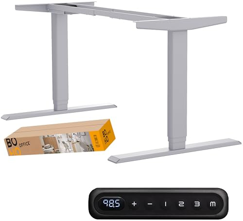 boho office® Homedesk Schreibtisch Gestell elektrisch höhenverstellbar | Silber - 2 Motoren, Memoryfunktion, Kollisionsschutz, Kindersicherung, 2 Motoren, 3-Fach Teleskop, stufenlos