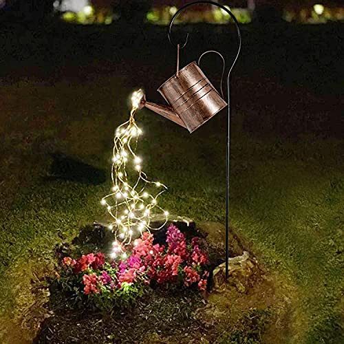 Solar Watering Can with Cascading Warm White Fairy Lights Outdoor Garden Decor Waterproof Metal Fountain Yard Patio Lawn Ornament
