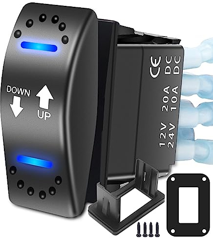 RECOIL LAS2 Wippschalter DPDT Polaritätsumkehr 20A 12V LED Marine Auto | Auf/Ab, Momentan, Pigtail-Kabel, Adapter Aluminium, Carling, 24V – Schalter für Motor