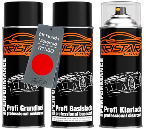 TRISTARcolor Motorradlack Spraydosen Set für Honda Motorrad R158D Red Perl Grundlack Basislack Klarlack Sprühdose 400ml
