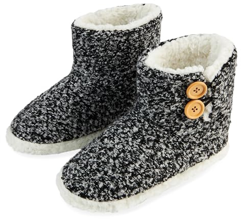 Dunlop Talltor för kvinnor, faux fårskinn päls bootie tofflor kvinnor, varma vinter toffel ankelstövlar, minnesskum plysch hus tofflor, inomhus utomhus, gåvor till damer, 5 Storbritannien, Svart marl