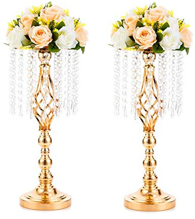 Sziqiqi 49cm Gold Vase For Wedding Centerpiece Tables, 2 Pcs Crystal Metal Flower Stand Table Decorative Centerpiece For Party Anniversary Ceremony Party Birthday Event Reception Tables