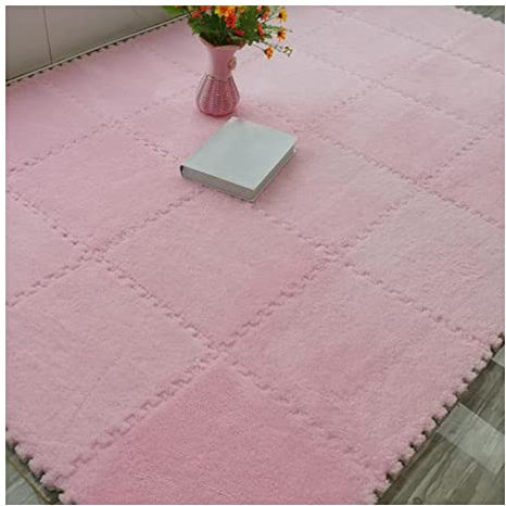 10 Stück Ineinandergreifende Teppichfliesen, Puzzle-Bodenmatte, 30,5 X 30,5 cm Plüsch-Schaumstoff-Fußmatten-Set, Weiche Kletterteppiche, 10 Fliesen/9,7 Quadratfuß,Rosa