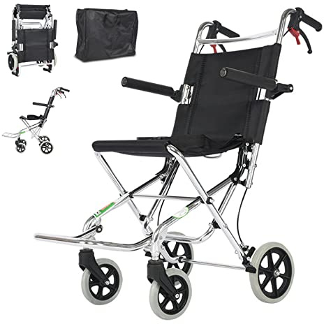 Bueuwe Rollstuhl Faltbar Leicht Aluminium Reiserollstuhl, Rollstuhl Schmal für Wohnung und Unterweg, Transportrollstühle, Klappbare Armlehnen, Wiegt 6,3 kg, Belastbarkeit 100 kg, 34cm Sitzbreite