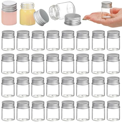 Coloch 36 Pack 15ml Empty Glass Jars with Screw Aluminum Caps, 0.5Oz Clear Cosmetics Container Bottle Refillable Mini Glass Sample Jar Oil Vials Test Bottles for Cosmetics, Decoration