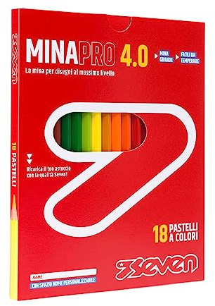 Seven Set Matite Colorate - Scatola da 18 pz - Confezione Pastelli Scuola, Ufficio - MINA 4.0 - Spazio Etichetta Nome