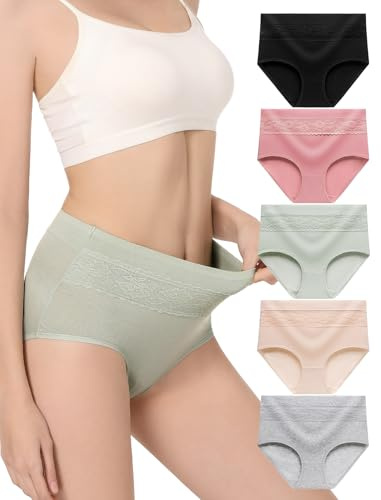 HAVVIS Unterhosen Damen Stretch Baumwolle Hohe Taille Slips Weich Atmungsaktiv Bequeme Unterwäsche Mehrpack (XL, B03-5er Pack - Mehrfarbig)