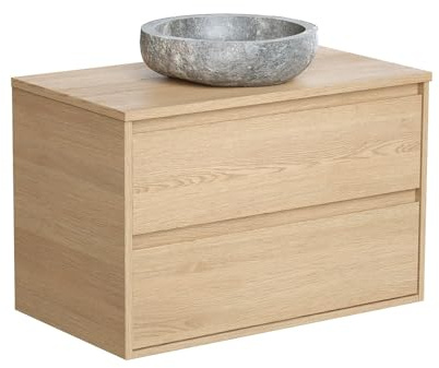 Vente-unique - Meuble de Salle de Bain avec Vasque à Poser en Pierre - Placage chêne - 80 cm - MILIPAM