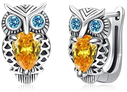 Owl hoop earrings girls 925 sterling silver owl earrings with zirconia animal hoop earrings folding hoop earrings owl jewelry for women girls children