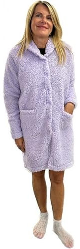 RAGNO Vestaglia da camera donna calda e morbida invernale orsetto aperta con bottoni articolo DE57NR, 838 Lavander blue, 56