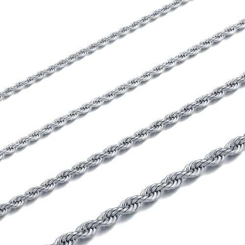 RWQIAN Corda Collana Uomo Maglia Catena Twisted Argento/Oro/Nero Mesh Spiga Catena In Acciaio Inox Larghezza 2-4mm Collana intrecciata Lunghezza 45-60cm