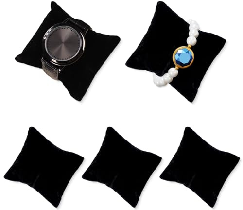 Tissting 5 Pièces Oreillers de Bracelet en Velours 8x8x3.5 cm/3.2x1.4 Pouces Support de Bijoux - Oreillers Velours pour Montres Bracelets Présentoirs Bijoux Cadeaux Mères Sœurs Filles