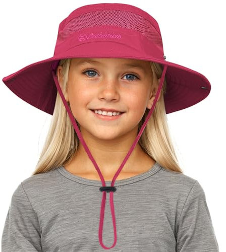 Durio Baby Sonnenhut für Mädchen und Jungen,Sonnenhut Kleinkind, Kinder Fischerhut,Sommerhut Breiter Krempe, Strandhut für Mädchen Jungen Rosenrot 4-12 Jahre