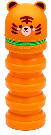 Puckator Teleskop-Stiftetui Pop Up aus Silikon – Tiger – Süße Tiere – ausziehbar, Orange, Ausziehbares Federmäppchen aus Silikon