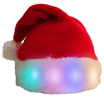 MONOJLY Lustige Weihnachtsmütze mit LED-Lichtern, weiches Plüsch-Kunstfell, Weihnachtsmütze für Erwachsene und Kinder, Party-Requisiten