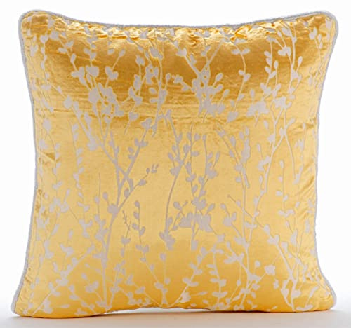 Fabric Mart Direct Mimosa Amarillo Fundas para Cojines, Contemporaneo 30x30 cm Fundas para Cojines Decorativa, Terciopelo de la quemadura Oro De Las Flores Amarillas Cubierta - Mimosa Yellow Drops