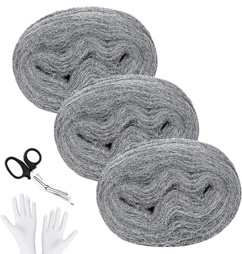 SelfTek 3 Stück Stahlwolle 000 15m mit Arbeitshandschuhen Schere Fein Gegen Nagetiere Steel Wool Stahlwolle für Löcher und Wand Risse von Haus,Garten und für Reinigen und Polieren