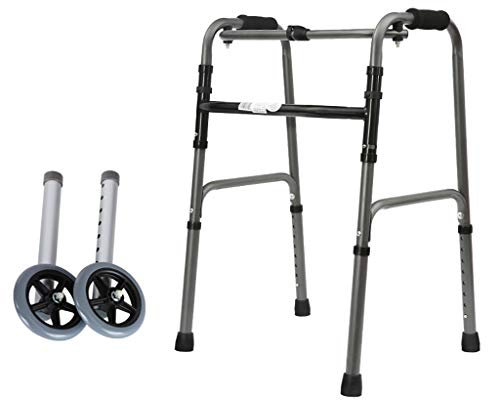 DLAZUM Leichter Gehhilfe für Senioren, Faltbarer Gehhilferahmen aus Aluminium, 2-in-1-Gehhilfe mit Rad, Tragfähigkeit 150 kg