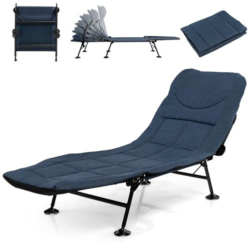 SOARS Karpfenliege klappbar, Angelliege mit 6-Fach Verstellbarer Rückenlehne, Kopfkissen & Matratze, Campingliege 6-Bein mit großen Schlammfüßen bis 200 kg belastbar, 194 x 66 x 29 cm (Dunkelblau)