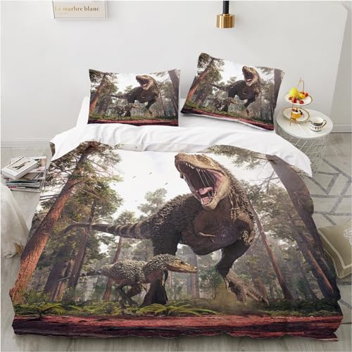 YASMENG Barnsängkläder 155 x 220 dinosaurie 3D dino sängkläder barn pojkar mjuka sängkläder i mikrofiber 3 delar gåvor för barn pojkar med dragkedja och 80 x 80 cm örngott