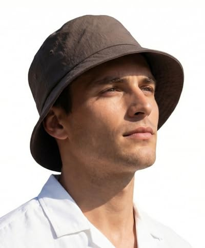 XXL XL L fiskarhatt för stora huvuden, M S snabbtorkande resa solhatt med hakrem, lätt sommar fiskarhatt packbar, Kaffe, XX-Large-3X-Large
