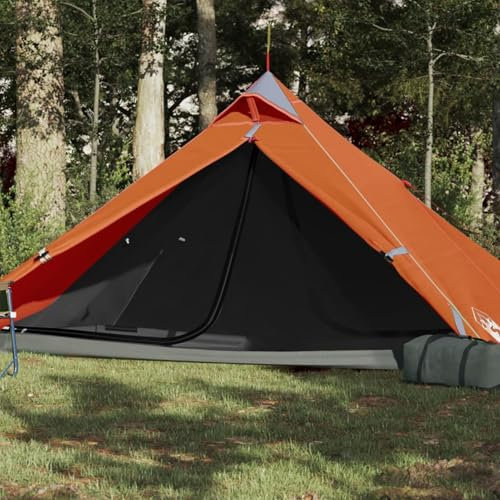 Homgoday Tienda de campaña familiar moderna para 1 persona, tienda de campaña para festivales, para camping, viajes, trekking, jardín, gris y naranja, 255 x 153 x 130 cm, 185T TAFT