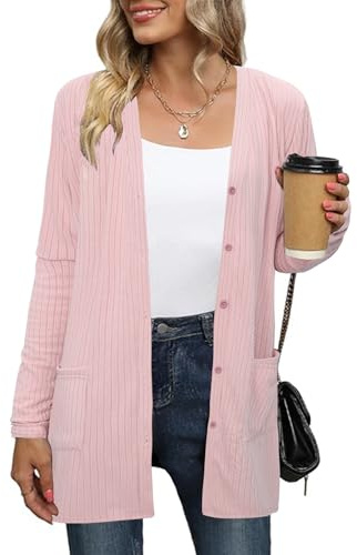 Totatuit Donna Cardigan Lungo Casual Primavera Cardigan Lavorato a Maglia Autunno Aperto Elegante Donna con Manica Lunghe Leggero e Traspirante per Estivo Spolverino Donna