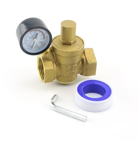 GSCLZ Wasserdruckreduzierventil DN15 DN20 DN25 Messing Wasser Druckminderer Halteventil 1/2 3/4 1 Einstellbares Überdruckventil mit Messgerät Zur Regulierung des Wasserdrucks(1/2)