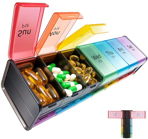 Daviky Extra Large Weekly Pill Organizer 2 Times a Day, XXL Pill Box 7 Day with AM PM Large Compartments, BPA-Free Daily Medicine Case, Jumbo Pill Holder for Fish Oils, Vitamins & Supplements（Black）
