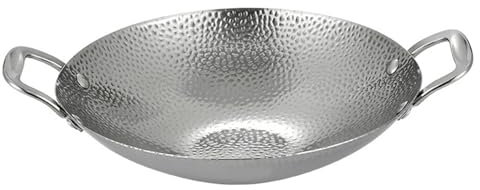 Wok de acero inoxidable, mini wok de doble mango de 9 pulgadas, wok de fondo redondo antiadherente, wok de inducción grueso para saltear, sopas y pastas Wok pequeño Wok de fondo redondo Mini Wok de in
